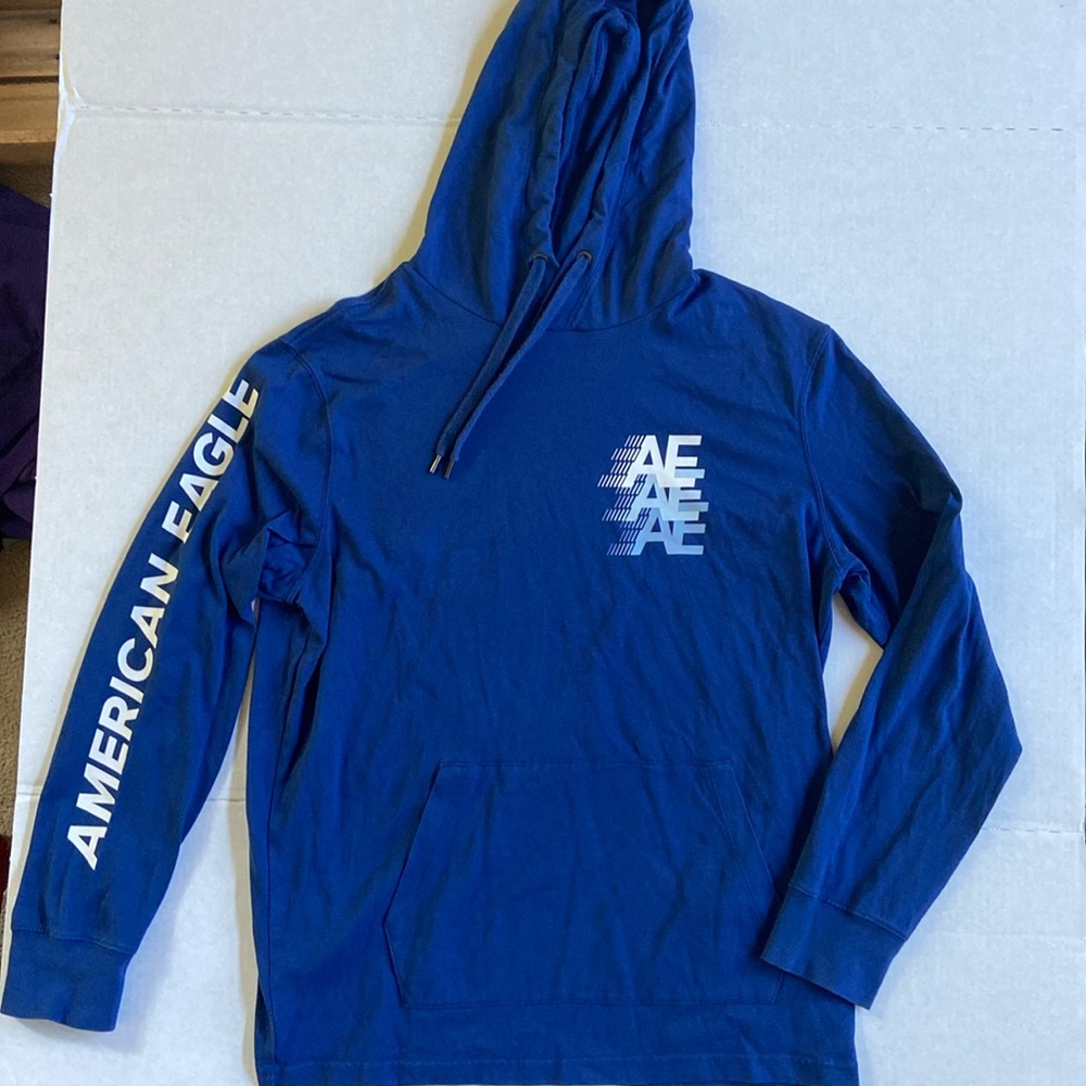 Men's American Eagle Blue hoodie long sleeve tee sz Medium